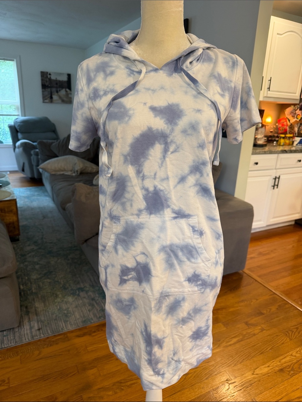 Jane and Delancey Light Blue and White Tie-Dye Hoodie Dress